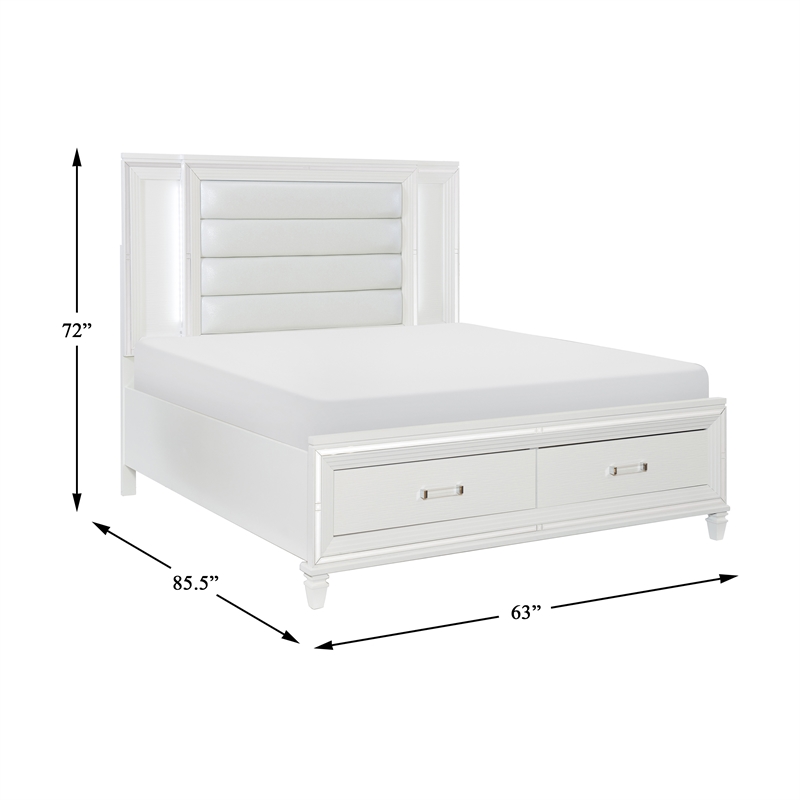 Lexicon Tamsin Asian Hardwood QN Pltfm Bed with LED lighting in White Metallic