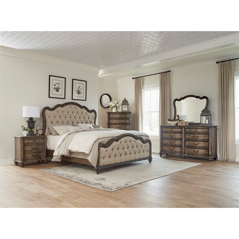 Lexicon Heath Court Asian Hardwood Queen bed in Brown Oak Finish