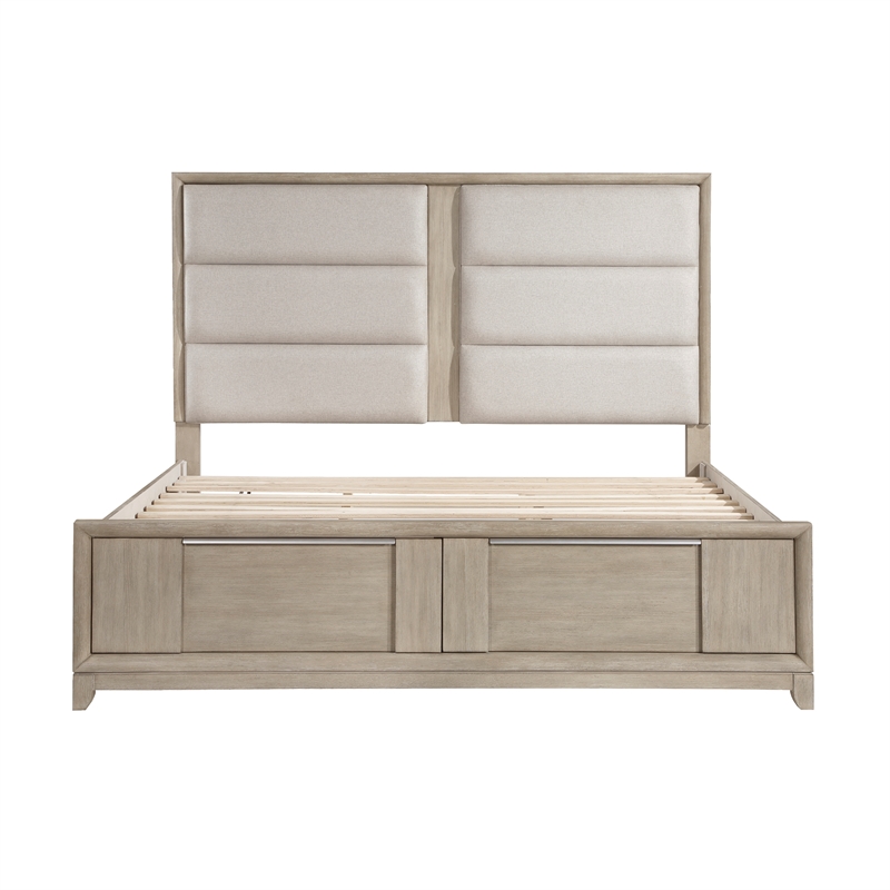 Lexicon Mckewen Asian Hardwood QN Pltfm Bed with Footboard Storage in Light Gray