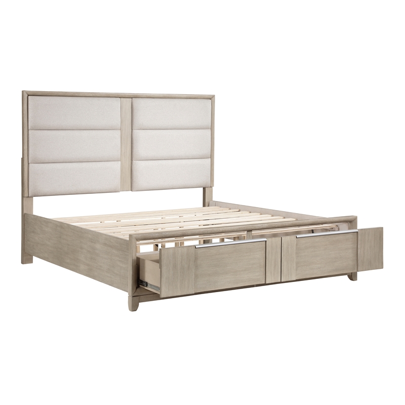 Lexicon Mckewen Asian Hardwood QN Pltfm Bed with Footboard Storage in Light Gray