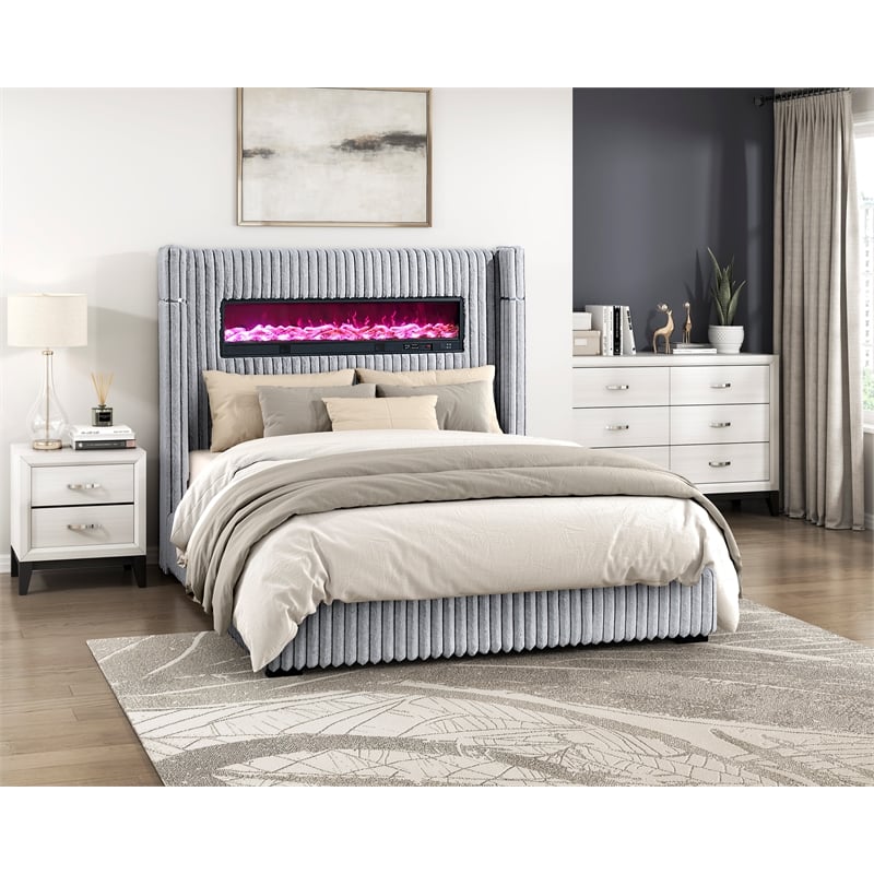 Lexicon Fitzroy Corduroy California King Bed in Gray