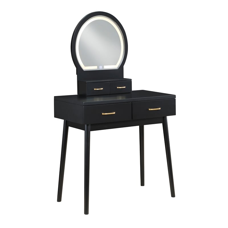 Lexicon Camilla Acacia Vanity Dresser with Mirror and Stool in Black