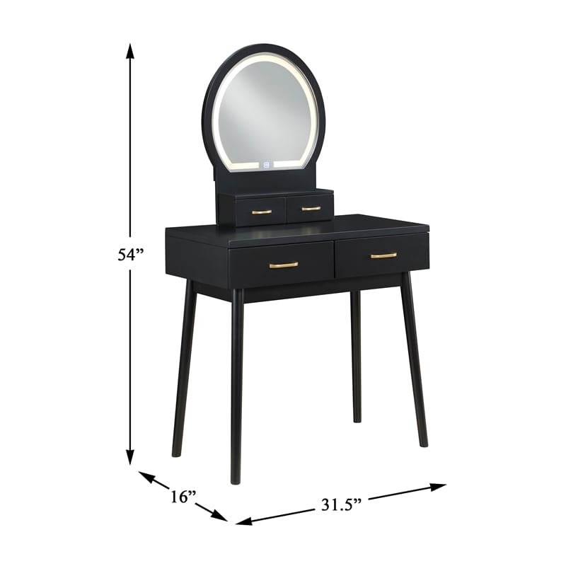 Lexicon Camilla Acacia Vanity Dresser with Mirror and Stool in Black