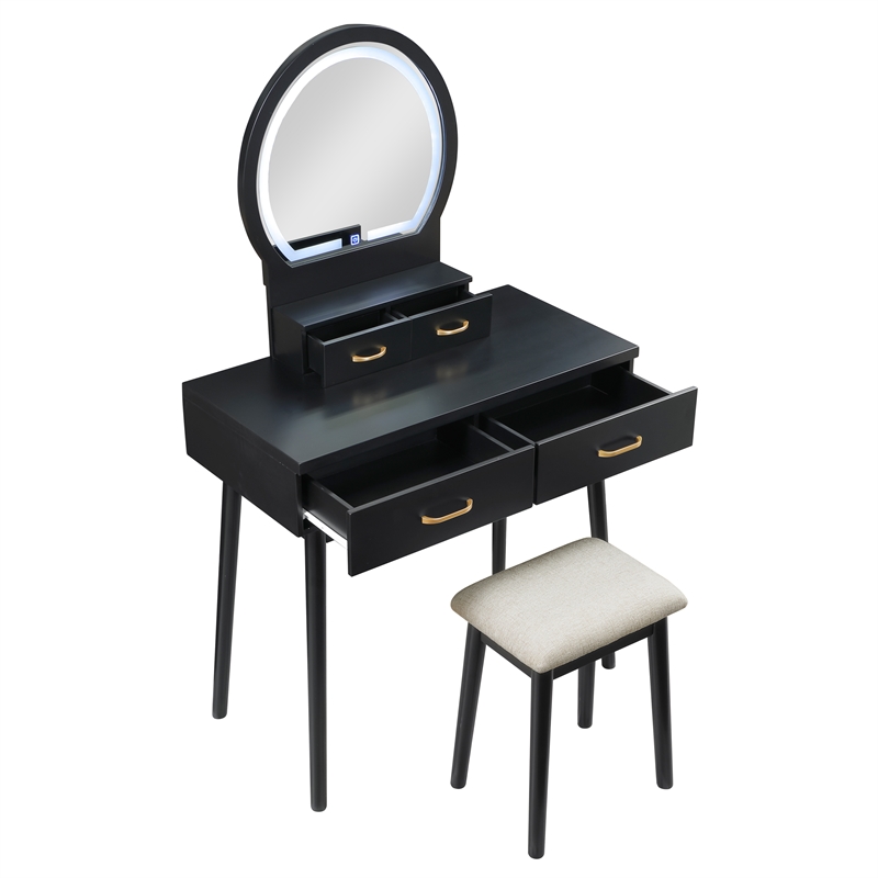 Lexicon Camilla Acacia Vanity Dresser with Mirror and Stool in Black