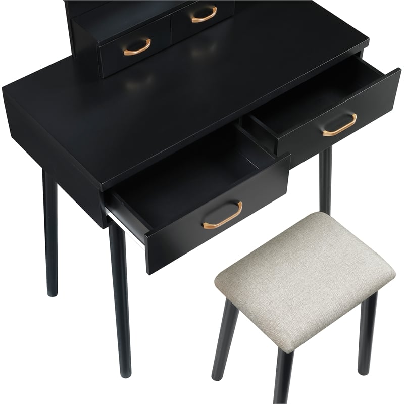 Lexicon Camilla Acacia Vanity Dresser with Mirror and Stool in Black