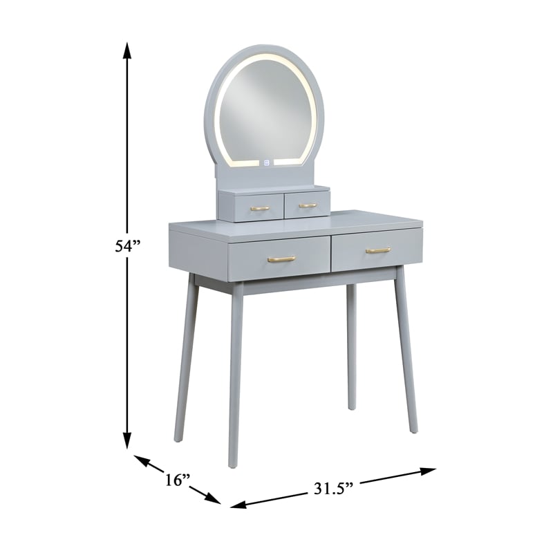 Lexicon Camilla Acacia Vanity Dresser with Mirror and Stool in Gray