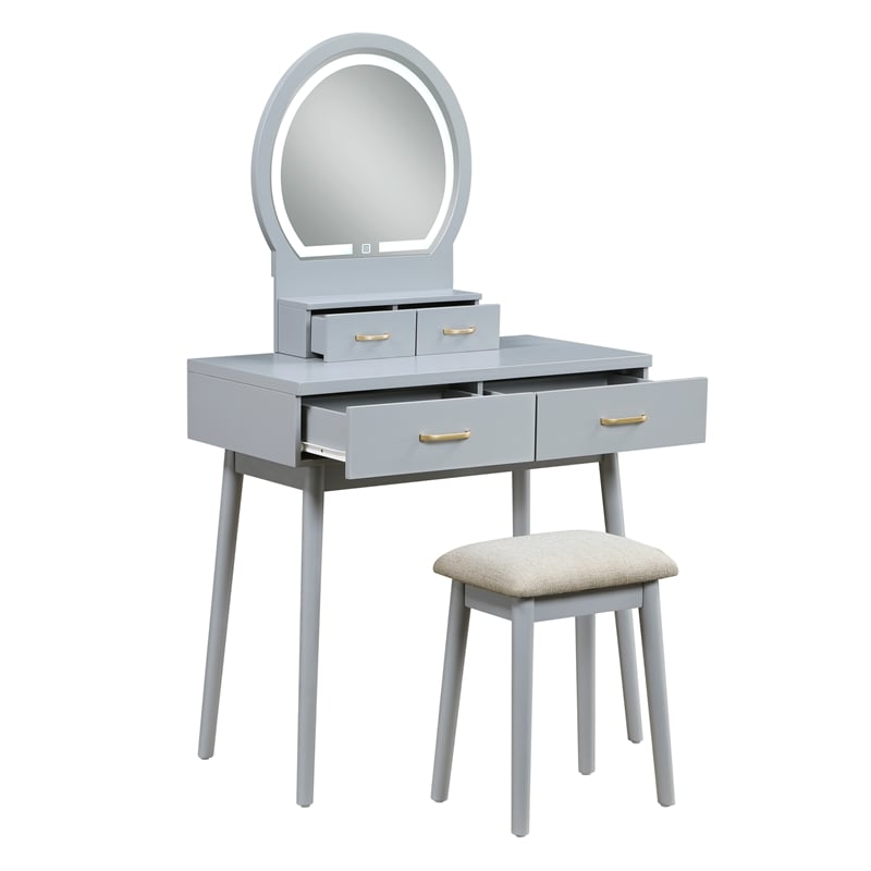 Lexicon Camilla Acacia Vanity Dresser with Mirror and Stool in Gray