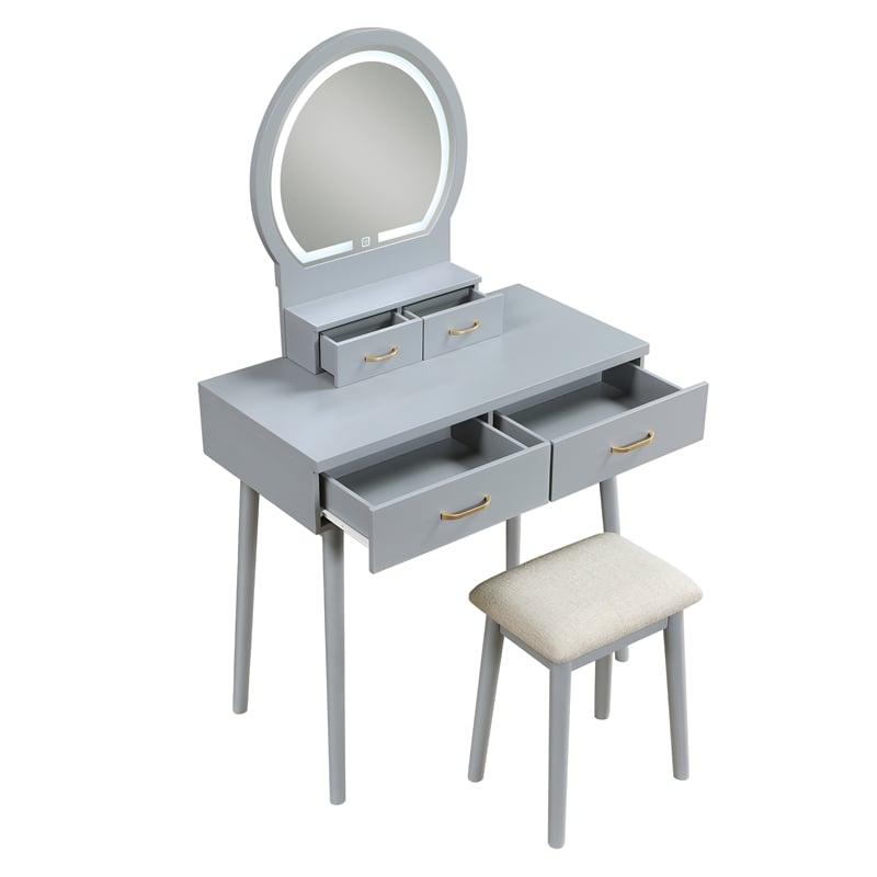 Lexicon Camilla Acacia Vanity Dresser with Mirror and Stool in Gray