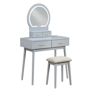 Lexicon Camilla Acacia Vanity Dresser with Mirror and Stool in Gray