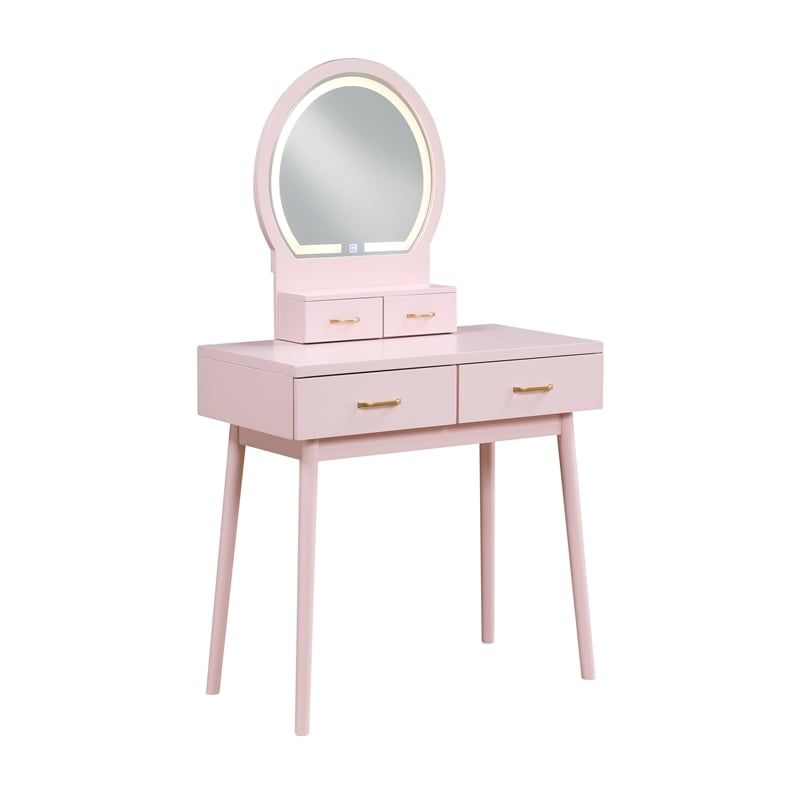 Lexicon Camilla Acacia Vanity Dresser with Mirror and Stool in Pink