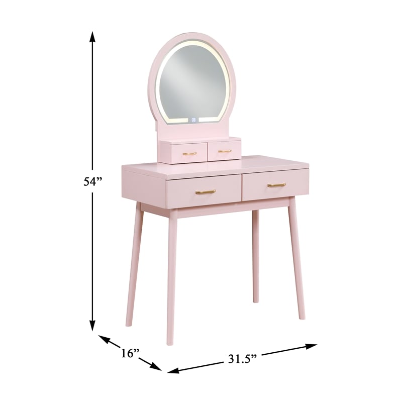 Lexicon Camilla Acacia Vanity Dresser with Mirror and Stool in Pink