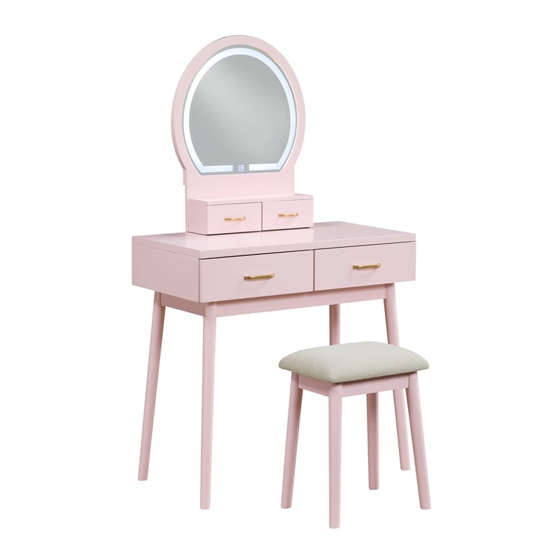 Lexicon Camilla Acacia Vanity Dresser with Mirror and Stool in Pink