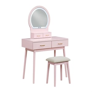 Lexicon Camilla Acacia Vanity Dresser with Mirror and Stool in Pink