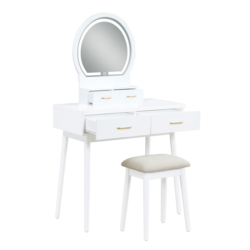 Lexicon Camilla Acacia Vanity Dresser with Mirror and Stool in White