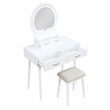 Lexicon Camilla Acacia Vanity Dresser with Mirror and Stool in White