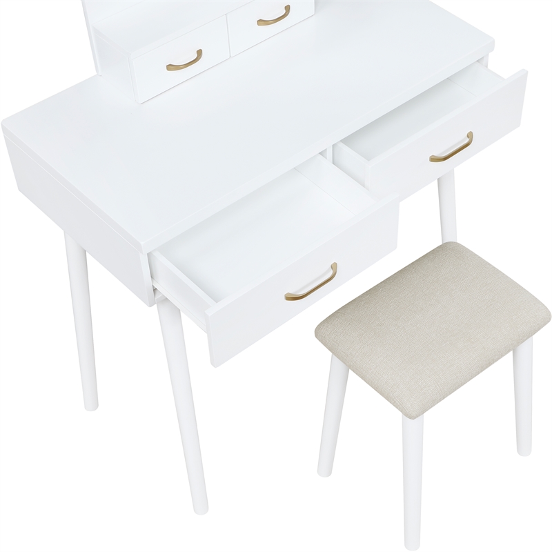 Lexicon Camilla Acacia Vanity Dresser with Mirror and Stool in White