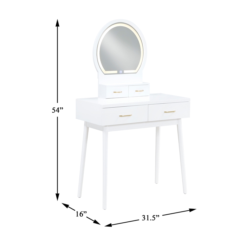 Lexicon Camilla Acacia Vanity Dresser with Mirror and Stool in White