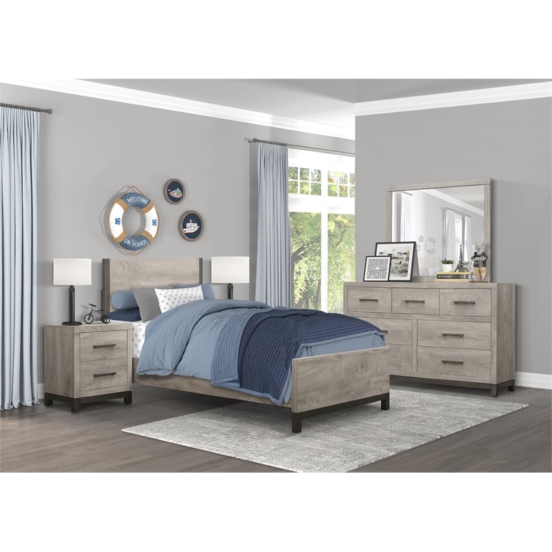 Lexicon Zephyr Rubber Wood Nightstand in Light Gray
