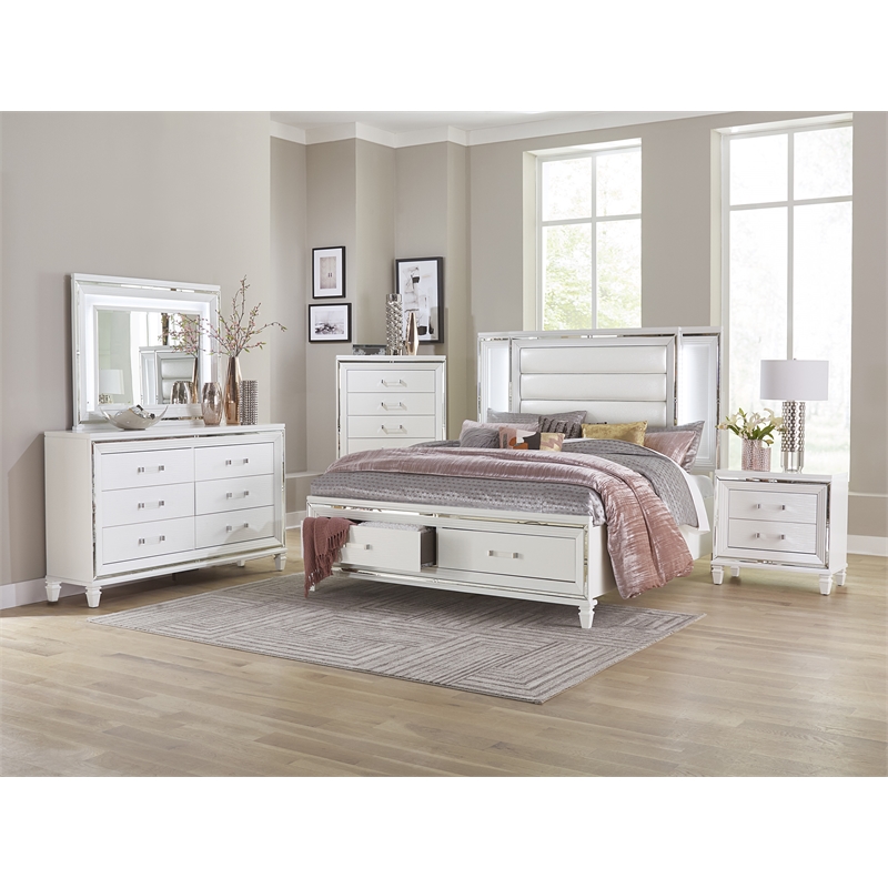 Lexicon Tamsin Asian Hardwood Nightstand in White Metallic