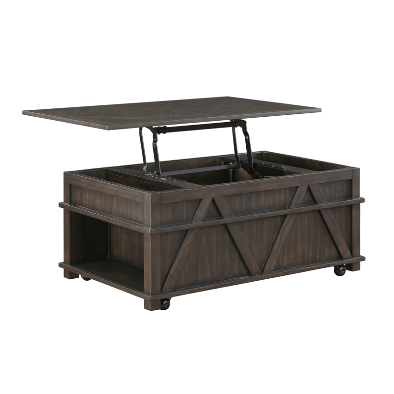 Lexicon Lakeside Rubber Wood Lift Top Cocktail Table in Brown