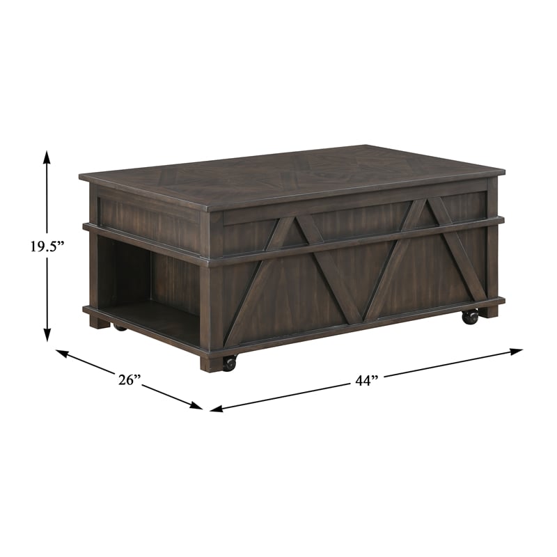 Lexicon Lakeside Rubber Wood Lift Top Cocktail Table in Brown