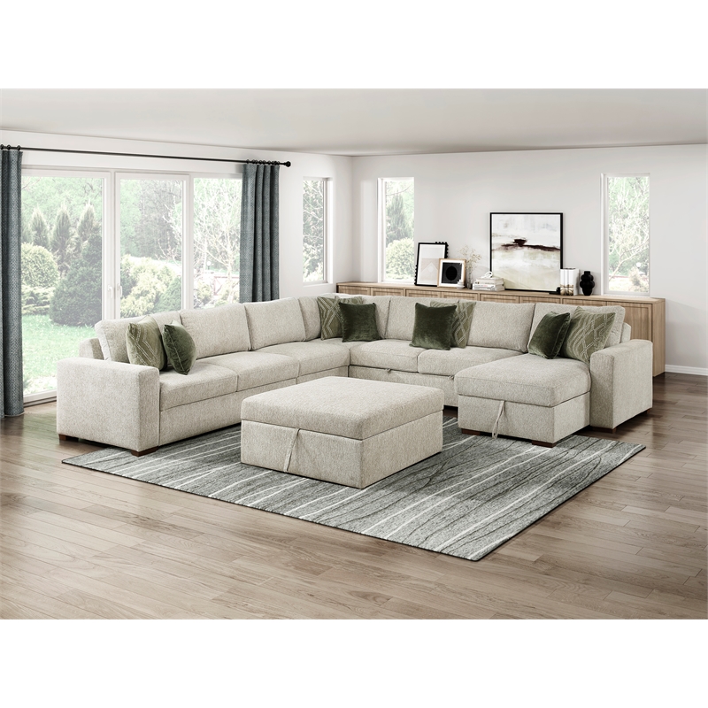 Lexicon Isla Microfiber 6-Piece Sectional with Reversible Chaise in Sage Sand