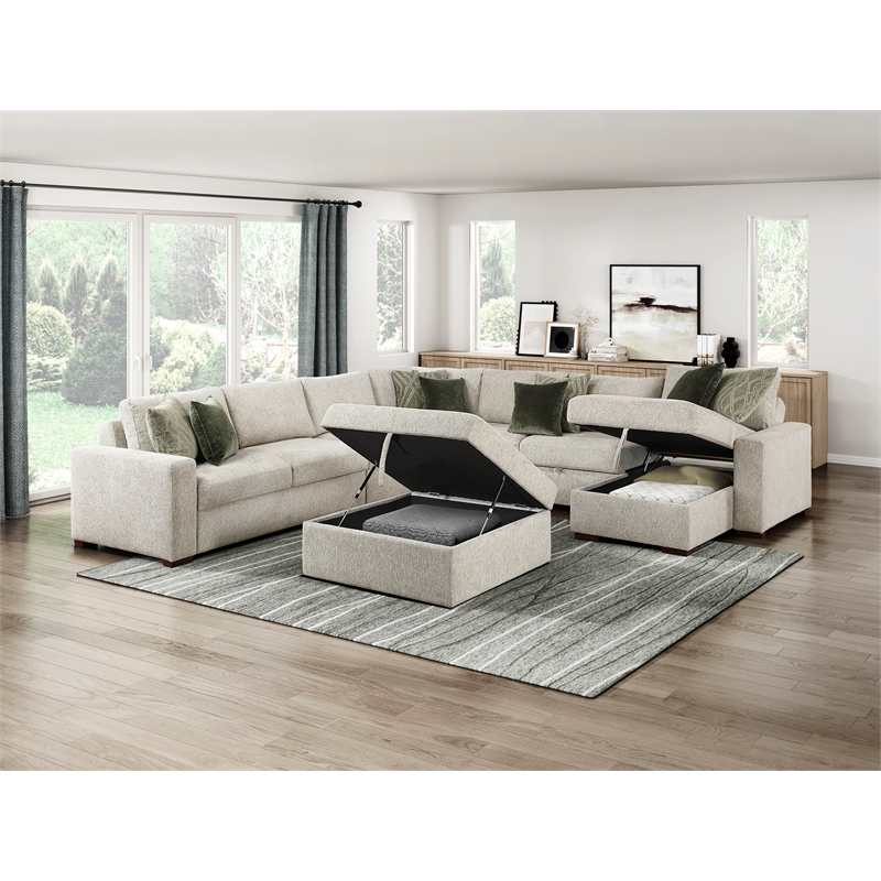 Lexicon Isla Microfiber 6-Piece Sectional with Reversible Chaise in Sage Sand