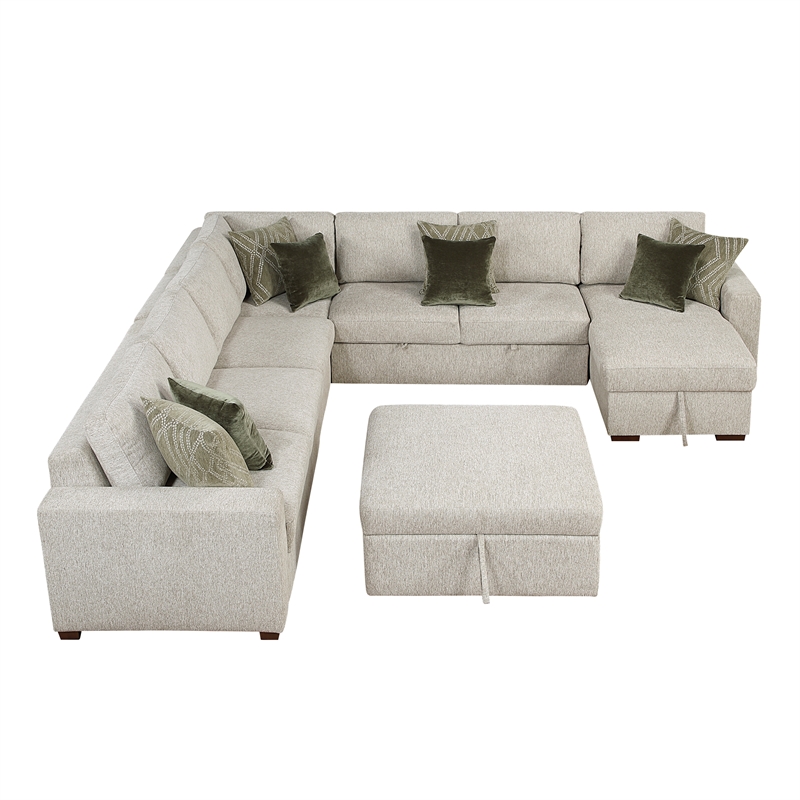 Lexicon Isla Microfiber 6-Piece Sectional with Reversible Chaise in Sage Sand
