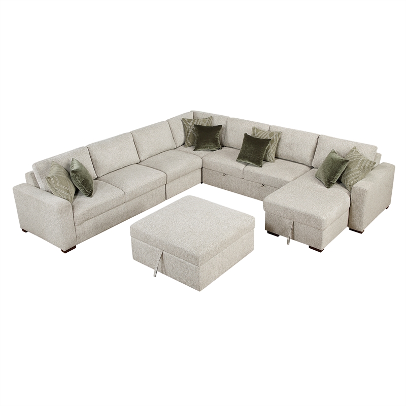 Lexicon Isla Microfiber 6-Piece Sectional with Reversible Chaise in Sage Sand