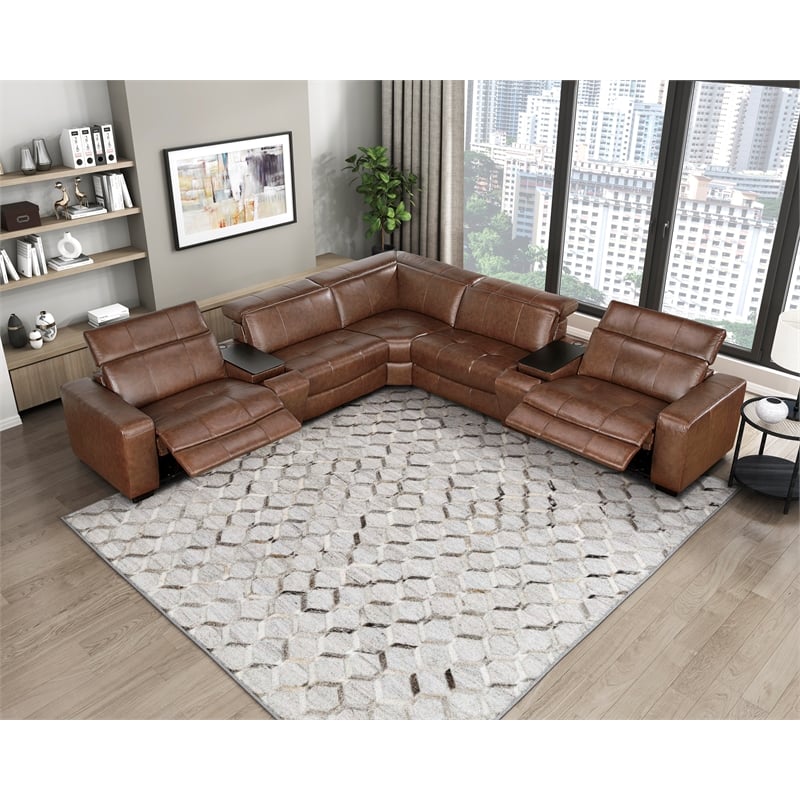 Lexicon Sutton Leather (5/6) Power Armless Rclng Chr with Pwr Headrest in Brown