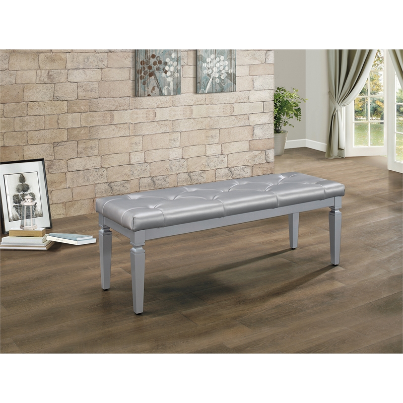 Lexicon Allura Faux Leather Bench in Silver