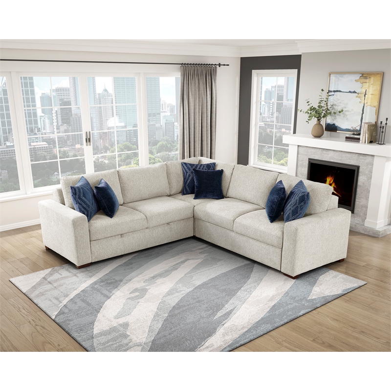 Lexicon Isla Microfiber 3-Piece Sectional with Pull-out Bed in Beige