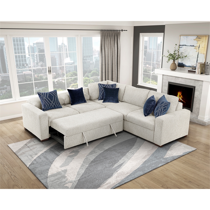 Lexicon Isla Microfiber 3-Piece Sectional with Pull-out Bed in Beige