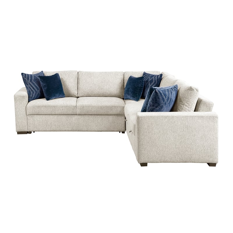 Lexicon Isla Microfiber 3-Piece Sectional with Pull-out Bed in Beige