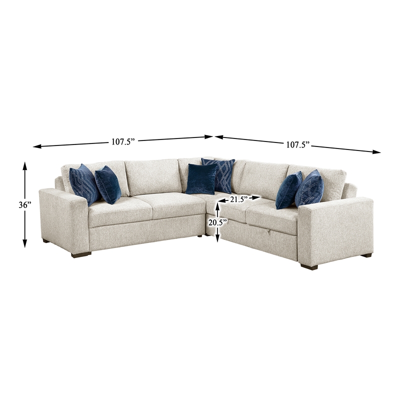 Lexicon Isla Microfiber 3-Piece Sectional with Pull-out Bed in Beige