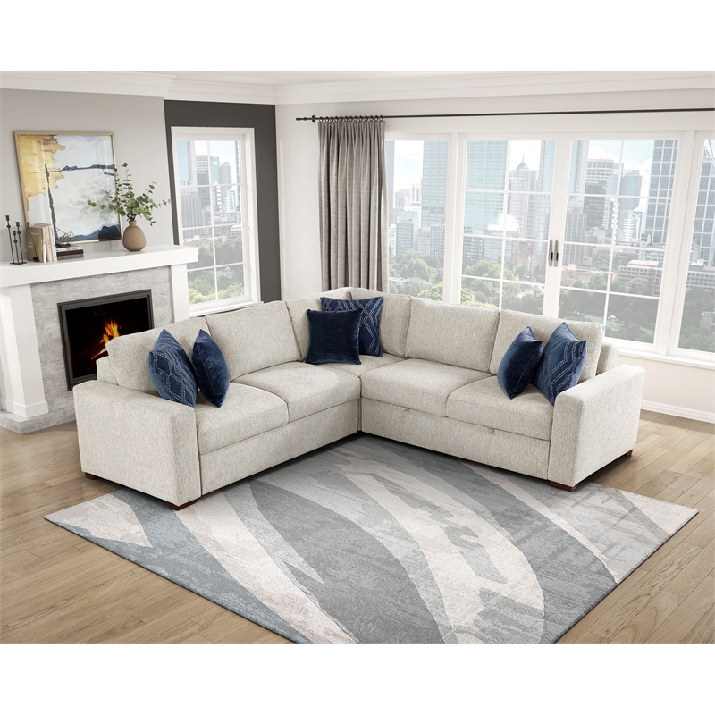Lexicon Isla Microfiber 3-Piece Sectional with Pull-out Bed in Beige
