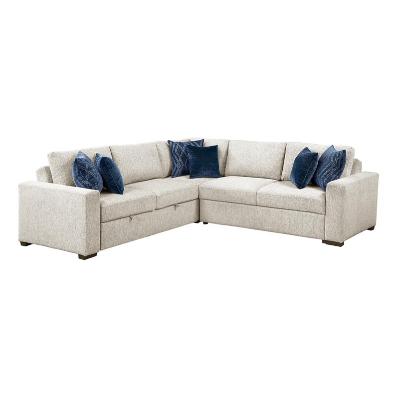 Lexicon Isla Microfiber 3-Piece Sectional with Pull-out Bed in Beige