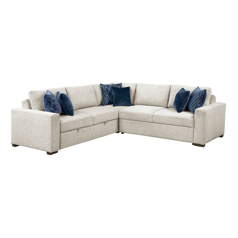 Lexicon Isla Microfiber 3-Piece Sectional with Pull-out Bed in Beige