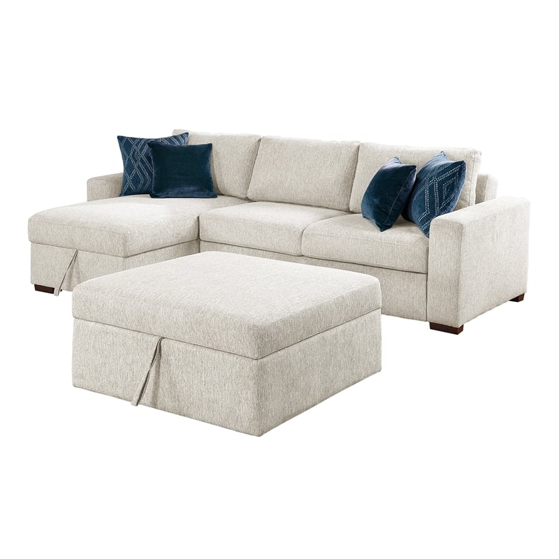 Lexicon Isla Microfiber 3-Piece Sectional with Reversible Chaise in Beige