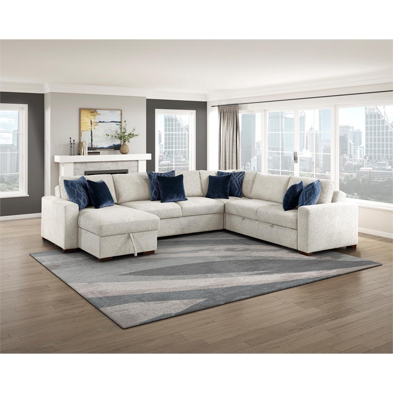 Lexicon Isla Microfiber 4-Piece Sectional with Reversible Chaise in Beige