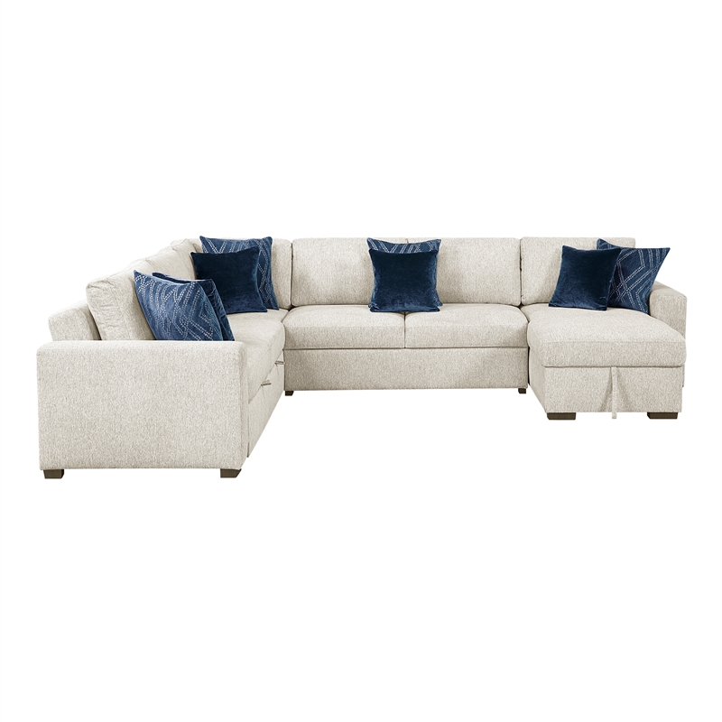 Lexicon Isla Microfiber 4-Piece Sectional with Reversible Chaise in Beige