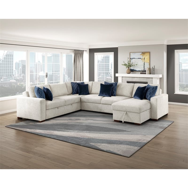 Lexicon Isla Microfiber 4-Piece Sectional with Reversible Chaise in Beige