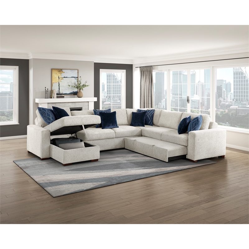Lexicon Isla Microfiber 4-Piece Sectional with Reversible Chaise in Beige