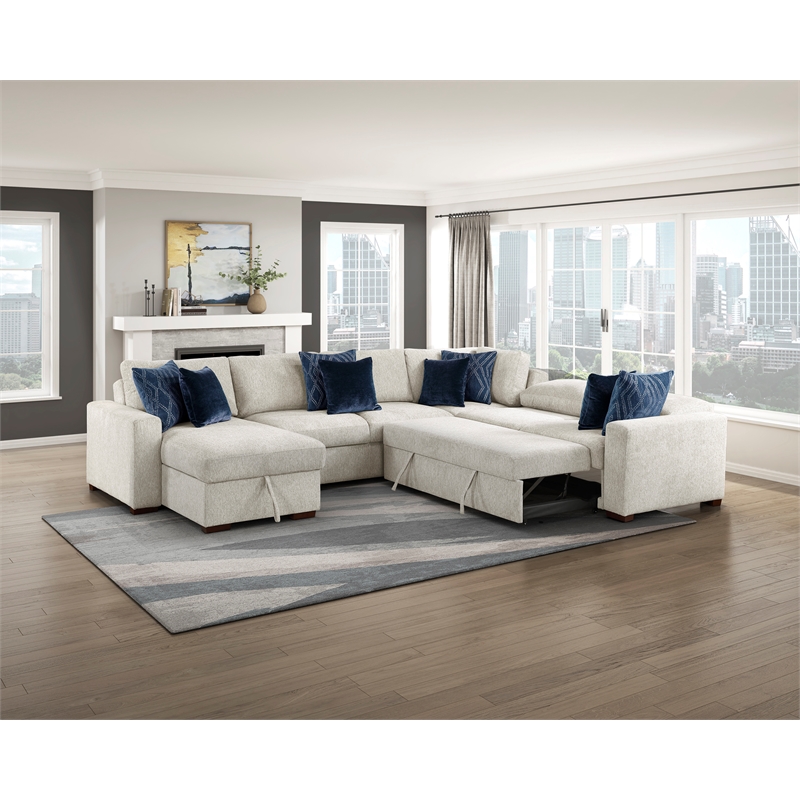 Lexicon Isla Microfiber 4-Piece Sectional with Reversible Chaise in Beige