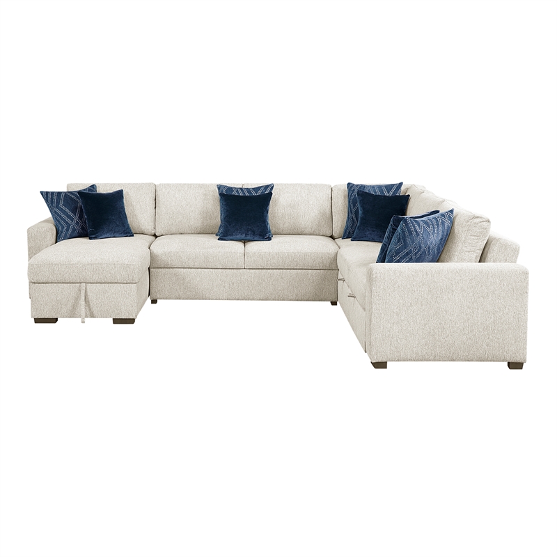Lexicon Isla Microfiber 4-Piece Sectional with Reversible Chaise in Beige