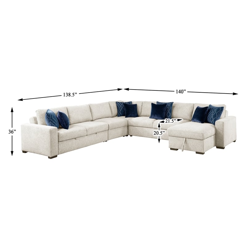 Lexicon Isla Microfiber 5-Piece Sectional with Reversible Chaise in Beige