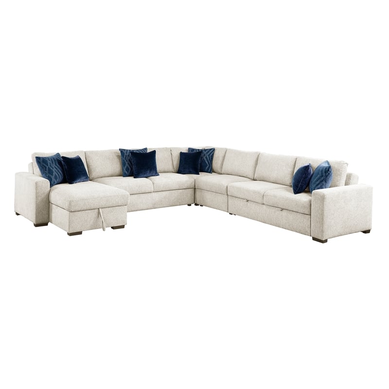 Lexicon Isla Microfiber 5-Piece Sectional with Reversible Chaise in Beige