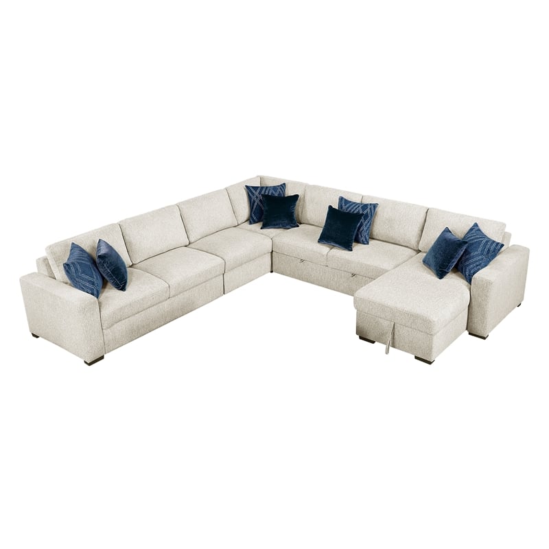 Lexicon Isla Microfiber 5-Piece Sectional with Reversible Chaise in Beige