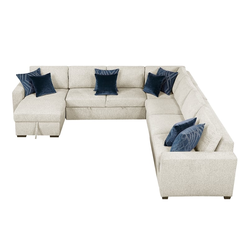 Lexicon Isla Microfiber 5-Piece Sectional with Reversible Chaise in Beige