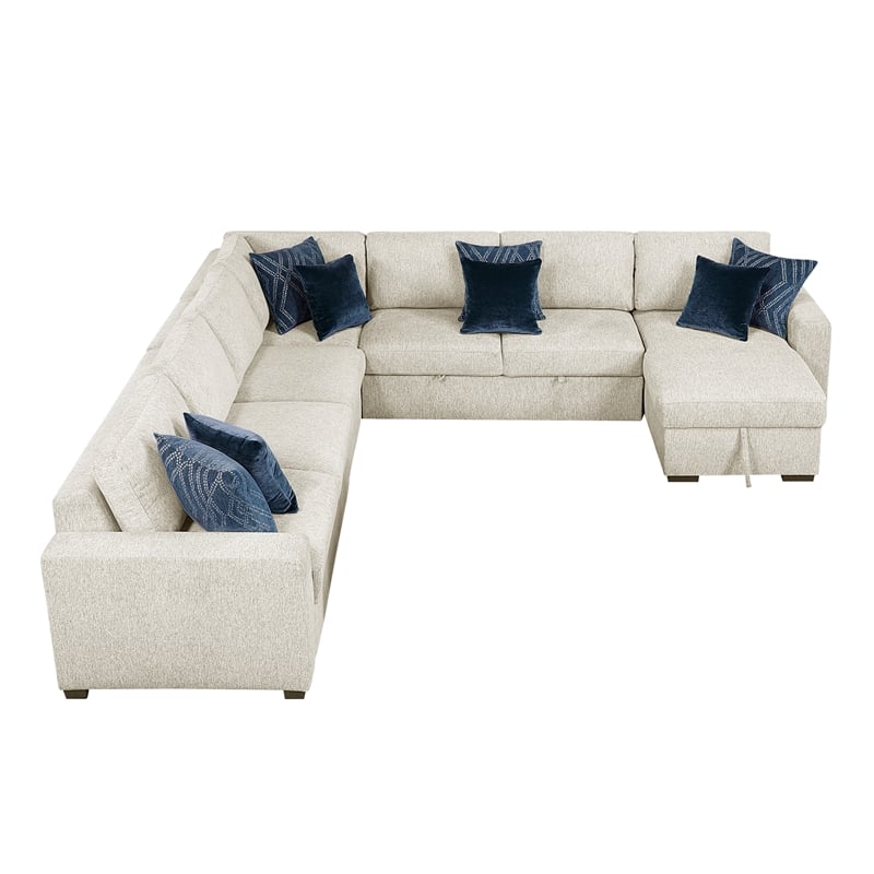 Lexicon Isla Microfiber 5-Piece Sectional with Reversible Chaise in Beige